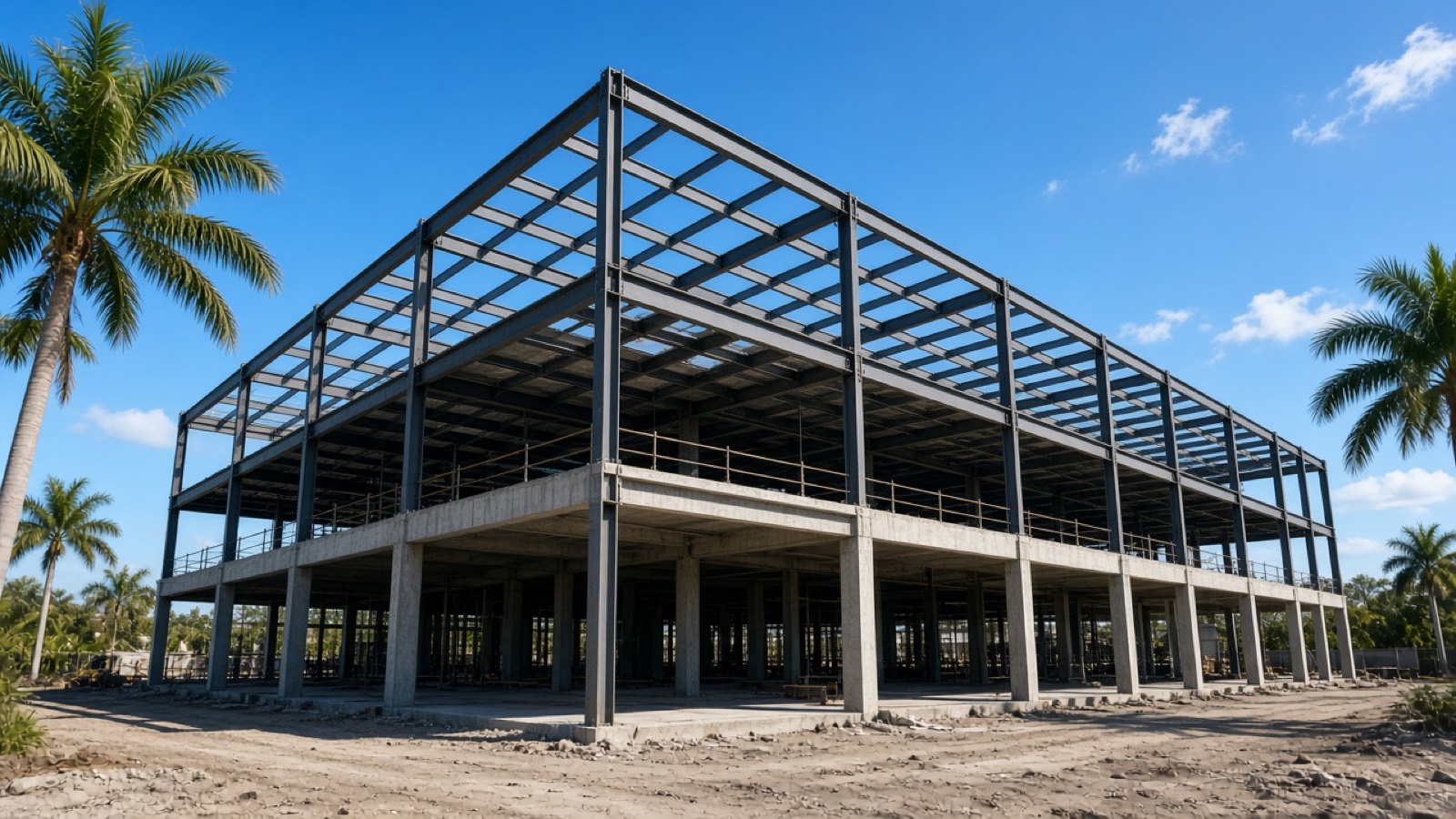 Steel frame of a commercial building under construction